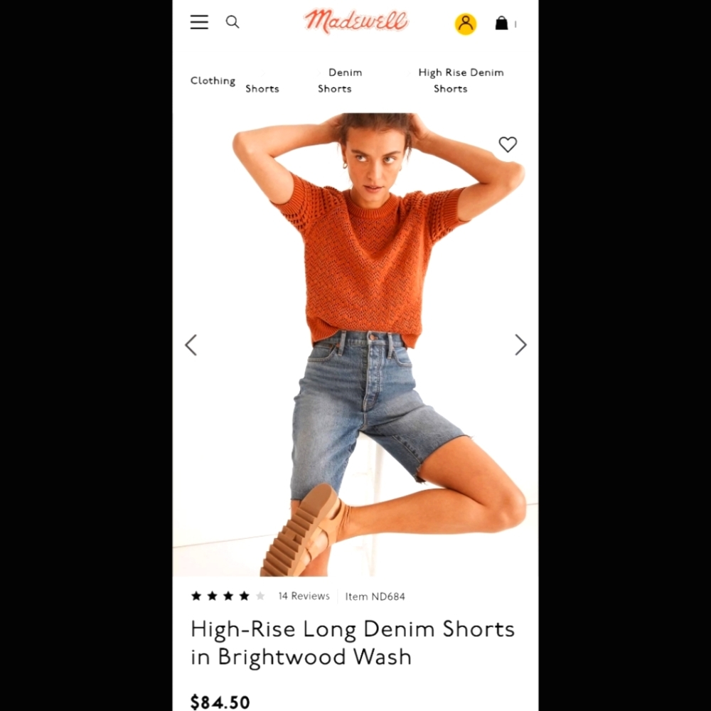 Madewell high rise long denim shorts